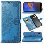 Embossed Mandala Flower Leather Wallet Shell Case for Motorola Moto E6 Plus/E6s – Blue