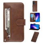 Zipper Pocket Leather Wallet Stand Case for Xiaomi Redmi Note 8 – Brown