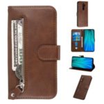 Zipper Pocket Leather Wallet Case for Xiaomi Redmi Note 8 Pro – Brown