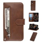 Zipper Pocket PU Leather Wallet Case Stand Phone Cover for Xiaomi Mi CC9/Mi A3 Lite – Brown