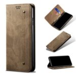 Jeans Cloth Skin Retro Style Leather Wallet Case for Xiaomi Redmi Note 8T – Khaki