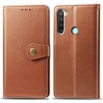 Solid Color Wallet Stand Leather Phone Cover for Xiaomi Redmi Note 8 – Brown