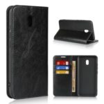 Crazy Horse Surface Wallet Stand Genuine Leather Phone Casing for Xiaomi Redmi 8A – Black