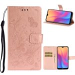 Imprint Butterfly Flower Wallet Leather Stand Case for Xiaomi Redmi 8A – Rose Gold