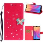 Imprint Flower Butterfly Rhinestone Wallet Leather Case for Xiaomi Redmi 8A – Rose