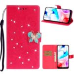 Imprint Flower Butterfly Rhinestone Wallet Leather Case for Xiaomi Redmi 8 – Rose