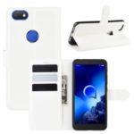 Litchi Skin Leather Wallet Stand Case for Alcatel 1V (2019) (with Fingerprint Sensor) – White