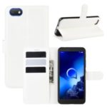 Litchi Skin Leather Wallet Case for Alcatel 1V (2019) (without Fingerprint Sensor) – White