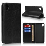 Crazy Horse Wallet Stand Genuine Leather Phone Covering for Asus ZenFone Live (L1) ZA550KL – Black