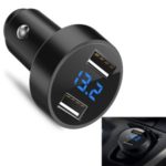 DIVI Two USB Ports 2.4A Car Charger with LED Digital Display for iPhone Samsung Huawei HTC Etc. – Black