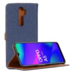 Jeans Cloth Leather Wallet Phone Case for Oppo OPPO A5 (2020) – Dark Blue