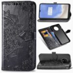 For OnePlus 7T Embossed Mandala Flower Leather Wallet Cell Phone Cover – Black