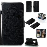 Imprint Surface Malanda Flower Wallet Stand PU Leather Case for Nokia 7.2 – Black