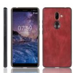 Leather Coated PC + TPU Hybrid Shell Case for Nokia 7 Plus – Red