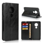 Crazy Horse Skin Genuine Leather Wallet Phone Case for Nokia 7.2 – Black
