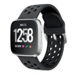 Metal Buckle Silicone Smart Watch Band Replacement for Fitbit Versa/Versa 2 – Black