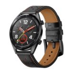 For Huawei Watch GT 22mm with Holes Cowhide Genuine Leather Watch Band – Black