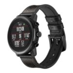 For Huami Amazfit Watch with Holes Cowhide Genuine Leather Smart Watch Band – Black