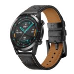 Holes Design Genuine Leather Watch Band 22mm for Huawei Watch GT 2 46mm – Black