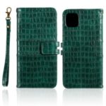 Crocodile Skin PU Leather Phone Cover Wallet with Strap for Apple iPhone 11 6.1 inch – Green