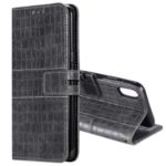 Crocodile Skin PU Leather Phone Case Wallet with Strap for Apple iPhone XR 6.1 inch – Grey