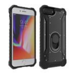 Shock-proof Metal+Plastic+TPU Phone Case with Kickstand for iPhone 6 Plus/7 Plus/8 Plus – Black