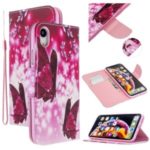 Cross Texture Pattern Printing Flip Leather Wallet Stand Phone Case for iPhone XR 6.1 inch – Red Butterflies