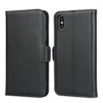 Magnet Adsorption Genuine Leather Wallet Stand Cell Phone Casing for iPhone XS Max 6.5 inch – Black