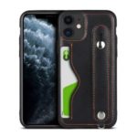Handy Strap Kickstand Card Holder Genuine Leather Coated TPU Back Case with Lanyard for iPhone 11 6.1 inch – Black