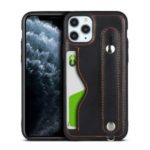 Handy Strap Kickstand Card Holder Genuine Leather Coated TPU Back Shell with Lanyard for iPhone 11 Pro 5.8 inch – Black