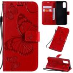 Imprint Butterfly Leather Wallet Casing for Samsung Galaxy S20/S11e – Red