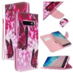 Pattern Printing Flip Leather Wallet Stand Protective Case for Samsung Galaxy S10 – Red Butterflies