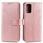 Imprint Flower Leather Wallet Case for Samsung Galaxy S20 / S11e – Rose Gold