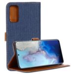 Oxford Cloth Wallet Stand PU Leather Casing for Samsung Galaxy S20 Plus/S11 – Dark Blue
