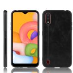 PU Leather Coated PC + TPU Casing for Samsung Galaxy A01 – Black