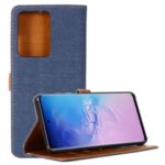 Jeans Cloth Wallet Leather Stand Casing for Samsung Galaxy S20 Ultra/S11 Plus – Dark Blue