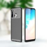 Carbon Fiber Texture TPU Case Anti-drop Cell Phone Shell for Samsung Galaxy A21 – Black