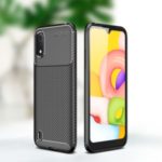 Carbon Fiber Texture TPU Case Anti-drop Cell Phone Cover for Samsung Galaxy A01 – Black