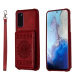 PU Leather Coated TPU Phone Case Cover Card Holder for Samsung Galaxy S20/S11e – Red