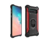 Tank Style Drop-proof Metal Phone Cover with Kickstand for Samsung Galaxy S10 – Black/Red