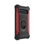 Shock-proof Metal+Plastic+TPU Phone Case with Kickstand for Samsung Galaxy S10 Plus – Black+Red