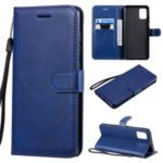Solid Color Wallet Stand Leather Protective Shell for Samsung Galaxy A51 – Blue
