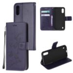 Imprint Butterfly Flower PU Leather Shell for Samsung Galaxy A01 – Dark Purple