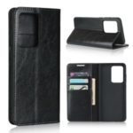 Crazy Horse Genuine Leather Wallet Stand Phone Cover for Samsung Galaxy S20 Ultra – Black