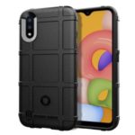 Shock-proof Rugged Square Grid Texture TPU Phone Case for Samsung Galaxy A01 – Black