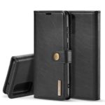 DG.MING Detachable 2-in-1 Split Leather Wallet Shell + PC Back Case for Samsung Galaxy S20 Plus – Black