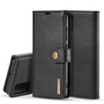 DG.MING Detachable 2-in-1 Split Leather Wallet Cover + PC Back Case for Samsung Galaxy A71 – Black