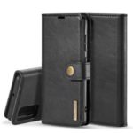 DG.MING Detachable 2-in-1 Split Leather Wallet Shell + PC Back Case for Samsung Galaxy A51 – Black