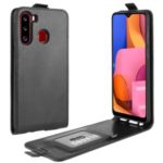 Crazy Horse Skin Vertical Flip Leather Phone Shell for Samsung Galaxy A21 – Black