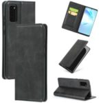 Auto-absorbed Dual Card Slots Leather Cell Phone Case for Samsung Galaxy S20 – Black